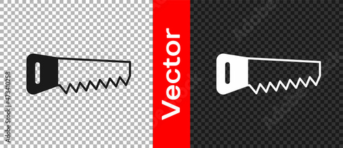 Black Hand saw icon isolated on transparent background. Vector