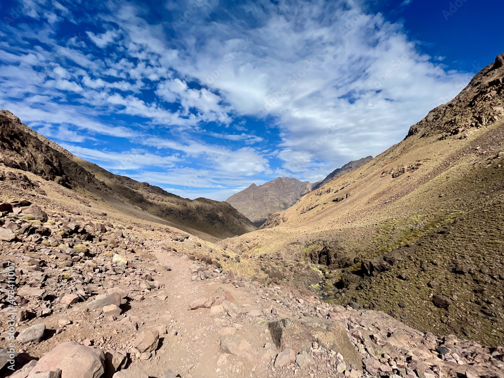 Beautiful landscape in the Toubkal National Park, High Atlas Mountains, Morocco.