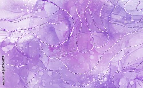 Purple and gold marble abstract textures watercolor background