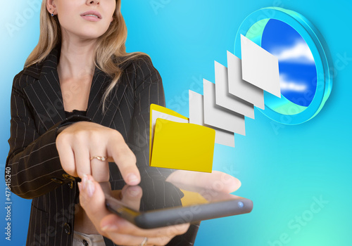 Woman copies data to cloud....