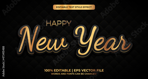 Happy new year 2022 gold shiny 3d editable text effect. Vector illustration
