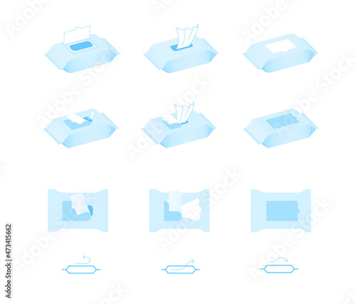 Wet wipes icon set. Vector illustration isolated on white background. Easy to use for presentation your product, design. EPS10.	