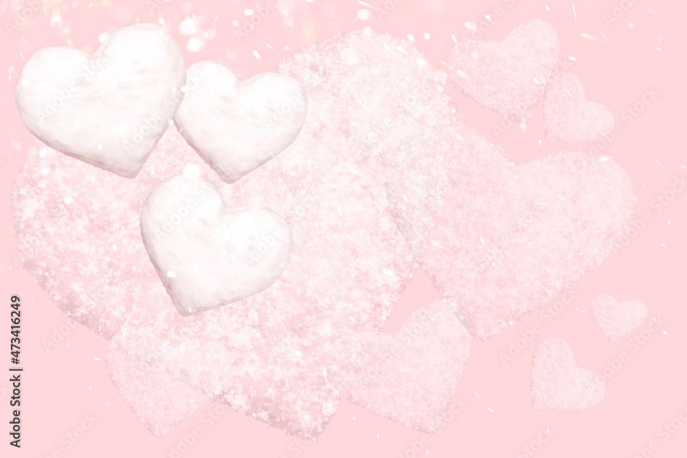 Obraz premium romantic background in pastel colors with hearts, highlights and snowflakes, valentine