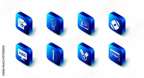 Set Light bulb with idea, Online class, American Football ball, Pendulum, Medal, Alphabet and Exam sheet and pencil icon. Vector