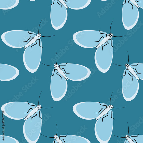 Illustration on a square background - stylized moths - graphics. Summer, insects, unbearable ease of life