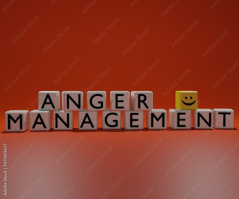 Obraz premium Anger management on the white dice in the red background in 3d