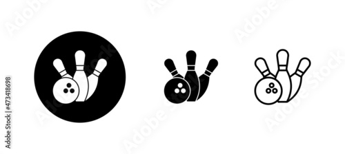 Bowling icons set. bowling ball and pin sign and symbol.