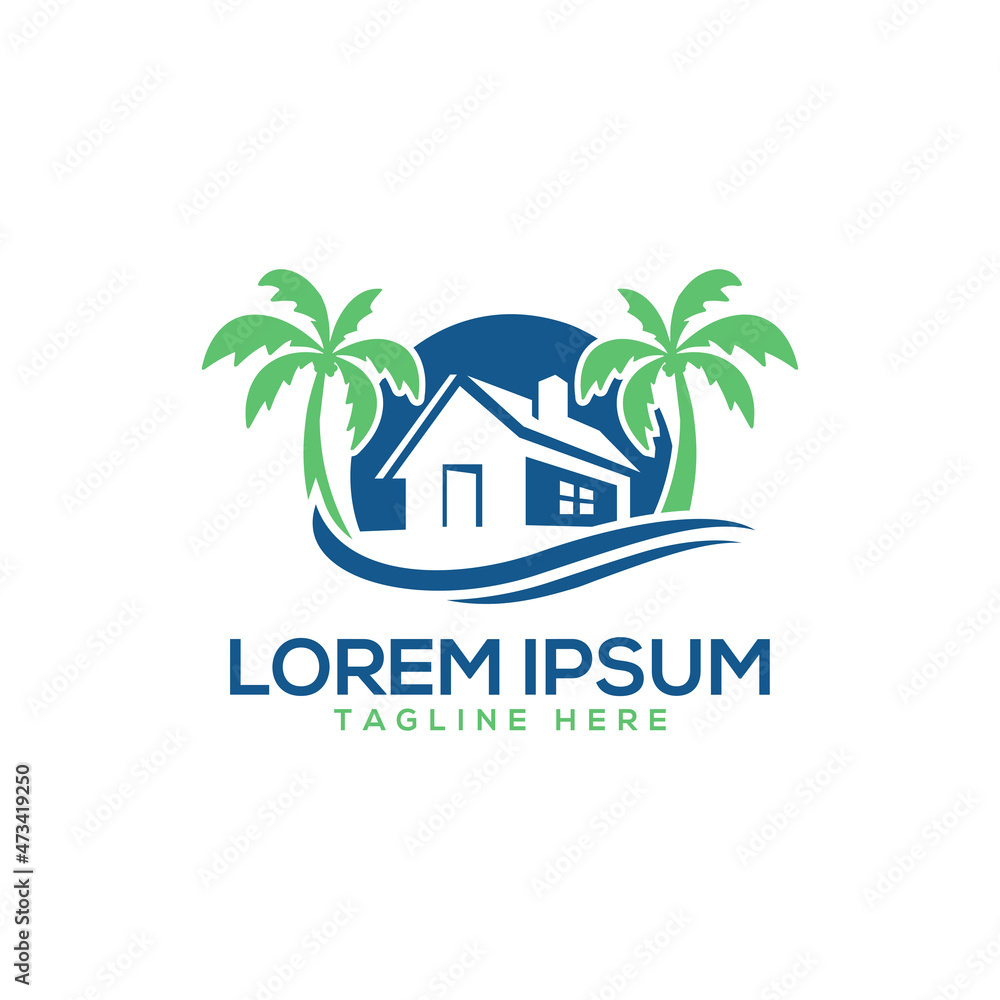 tropical house logo template design vector for real estate business
