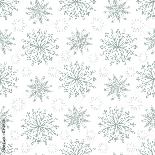 Silver snowflakes pattern. Vector illustration for prints, greeting cards and wrapping paper, covers and fabrics. 