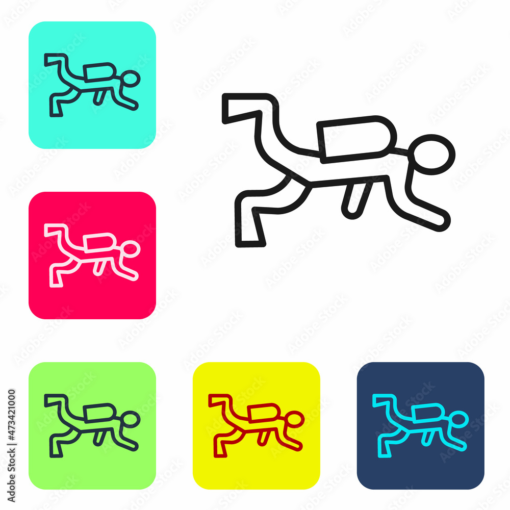 Black line Scuba diver icon isolated on white background. Set icons in color square buttons. Vector Black line Scuba diver icon isolated on white background. Set icons in color square buttons. Vector