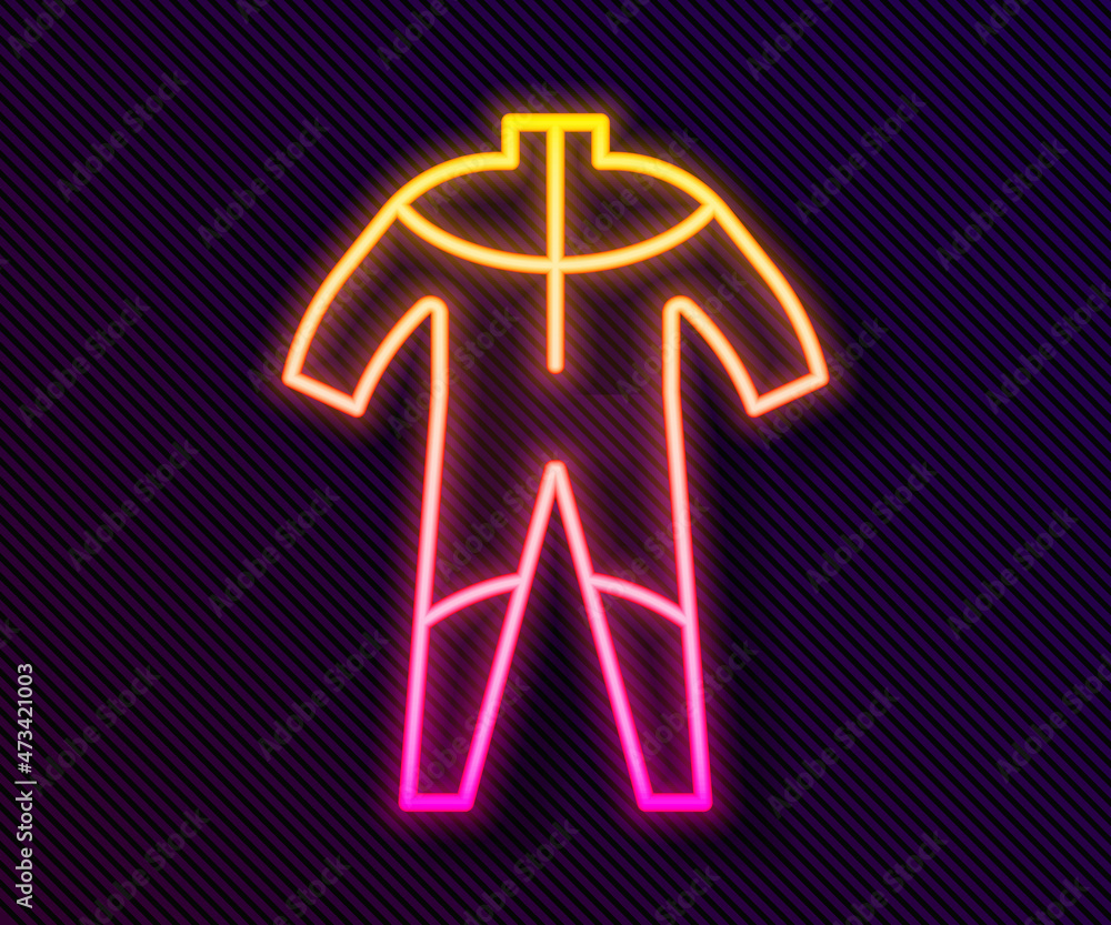 Glowing neon line Wetsuit for scuba diving icon isolated on black background. Diving underwater equipment. Vector Glowing neon line Wetsuit for scuba diving icon isolated on black background. Diving underwater equipment. Vector