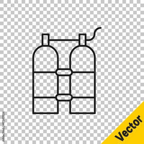 Black line Aqualung icon isolated on transparent background. Oxygen tank for diver. Diving equipment. Extreme sport. Diving underwater equipment. Vector