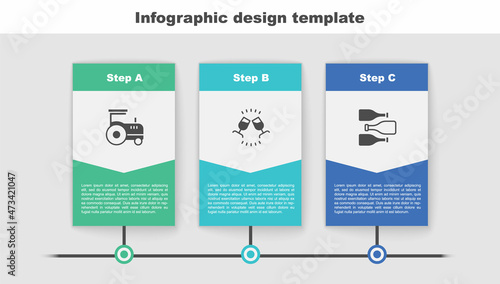 Set Tractor, Wine tasting, degustation and Bottles of wine. Business infographic template. Vector