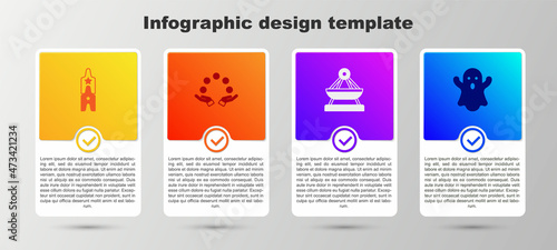 Set Circus ticket, Juggling ball, Boat swing and Ghost. Business infographic template. Vector