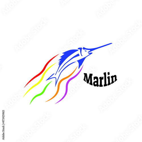 Logo design for group fishing in the sea with the concept of flying marlin fish