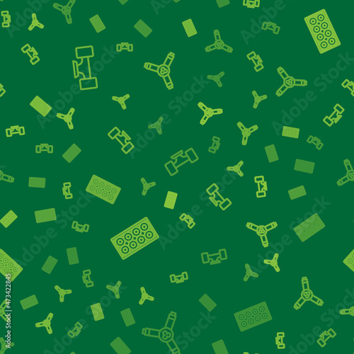 Set line Skateboard wheel, and Y-tool on seamless pattern. Vector