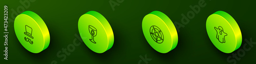 Set Isometric line Magician, Medieval goblet, Pentagram in circle and Ghost icon. Vector