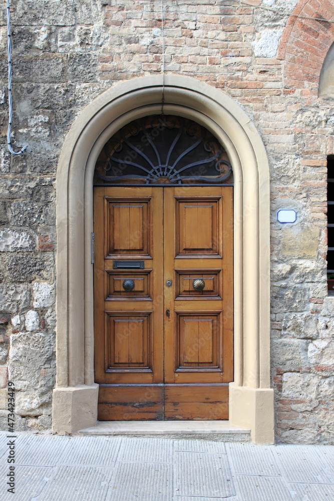 Renaissance inlayed front door with grate