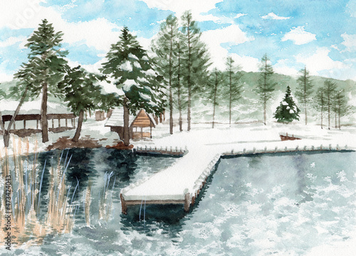 アナログ水彩雪の桟橋 © 山田理矢