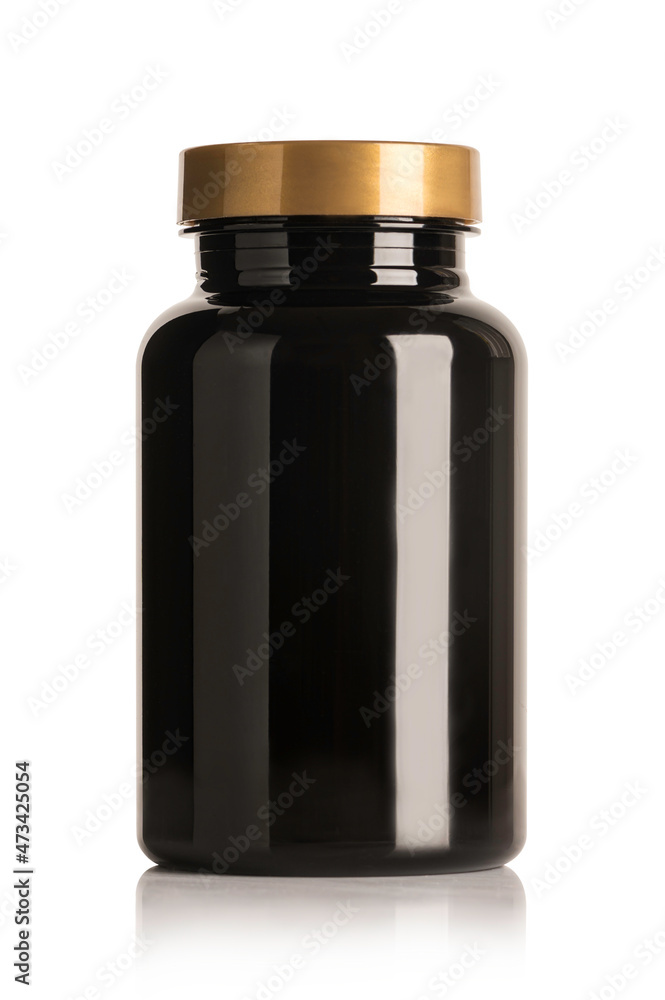 Black supplement bottle isolated on white Black supplement bottle isolated on white