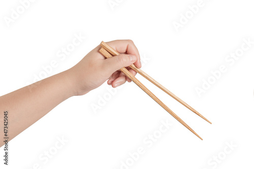 Woman hand holding chopsticks isolated