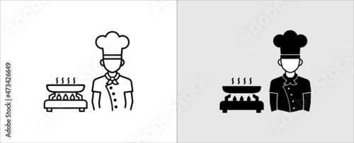 Chef cooking vector icon. Chef and stove cook vector illustration for online food application. Simple flat style graphic design.