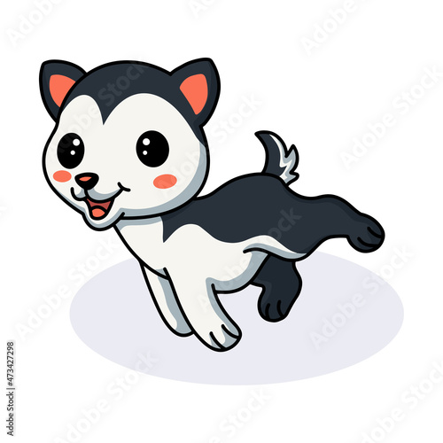 Cute little husky dog cartoon jumping