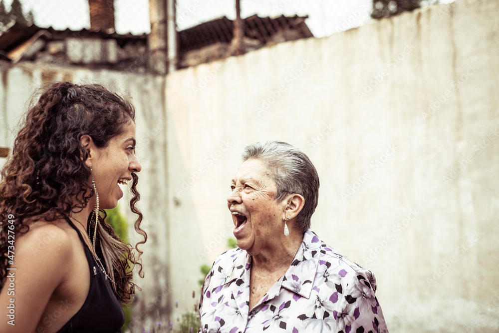 Surprised expression in conversation of local Mexican women family Surprised expression in conversation of local Mexican women family
