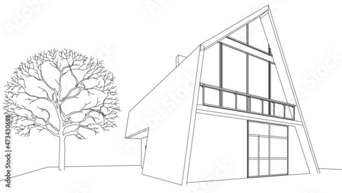 house architectural drawing 3d illustration 