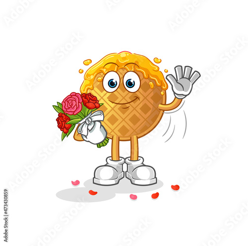waffle with bouquet mascot. cartoon vector