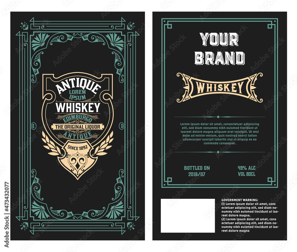 Whiskey label with old frames Whiskey label with old frames