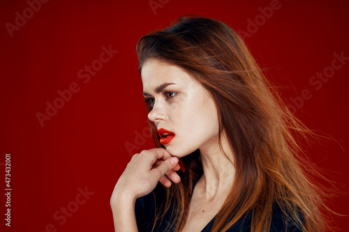 Fotografie, Obraz red-haired woman with red lips posing hairstyle glamor