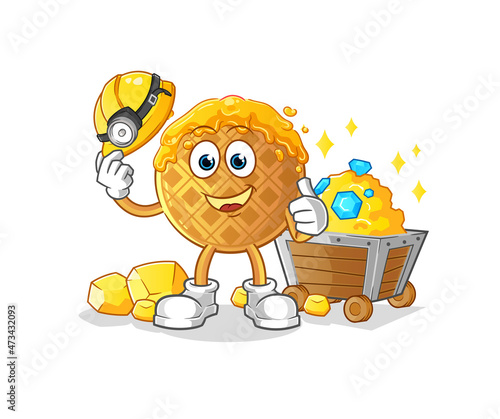 waffle miner with gold character. cartoon mascot vector