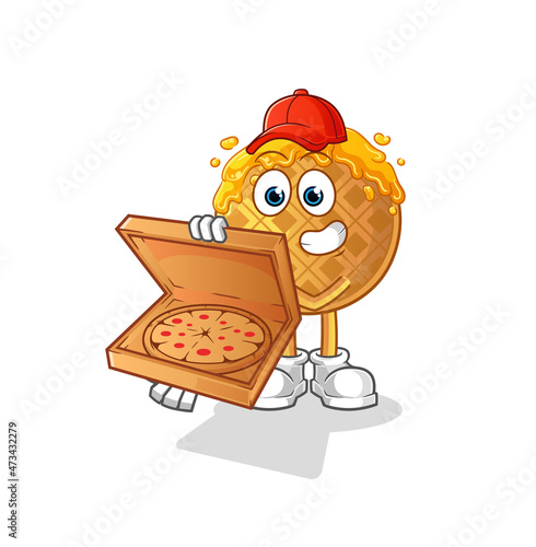 waffle pizza delivery boy vector. cartoon character