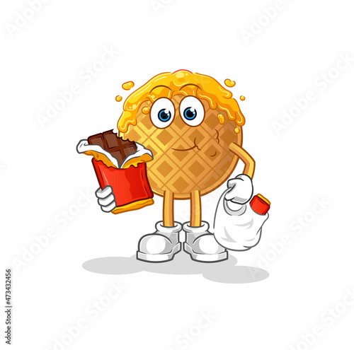waffle eat chocolate mascot. cartoon vector