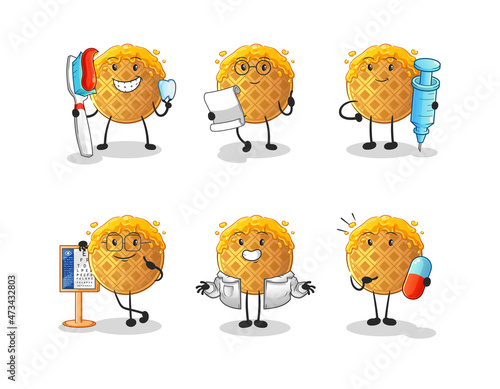 waffle doctor group character. cartoon mascot vector