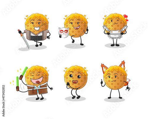 waffle japanese culture group character. mascot vector