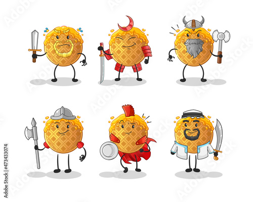 waffle warrior group character. cartoon mascot vector