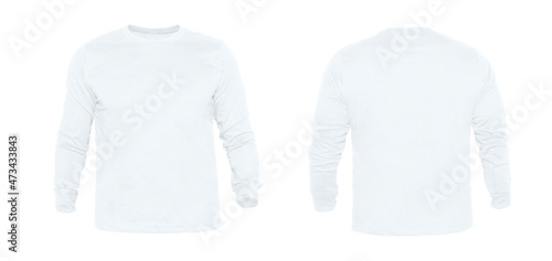 Blank long sleeve T Shirts color white template front and back view on white background 