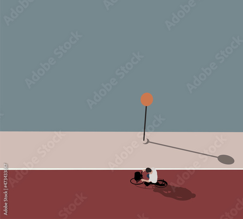 Young man riding bikes down urban road, spending weekend in park. Vector illustration for lifestyle, summer outdoor activities concept