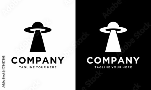UFO vector logo template illustration design template. on a black and white background.