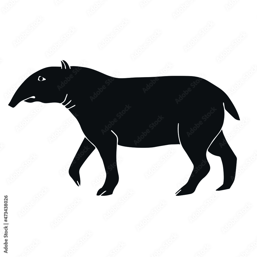 Vector hand drawn doodle sketch black tapir isolated on white background