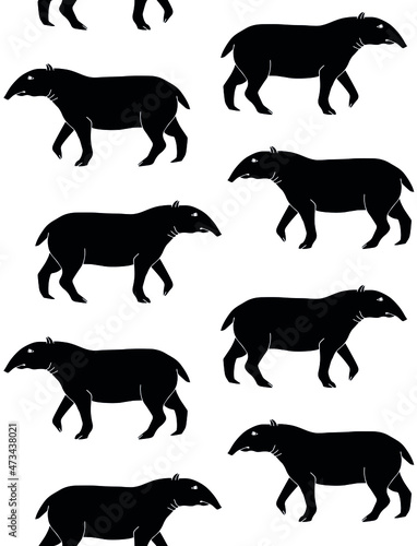 Vector seamless pattern of hand drawn doodle sketch black tapir isolated on white background