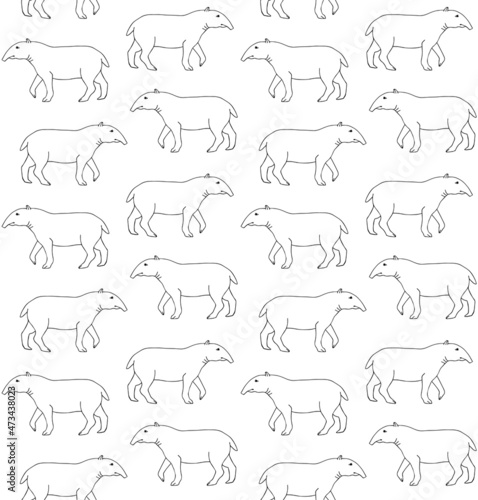Vector seamless pattern of hand drawn doodle sketch tapir isolated on white background