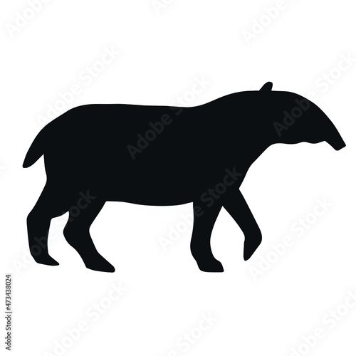 Vector hand drawn tapir silhouette isolated on white background