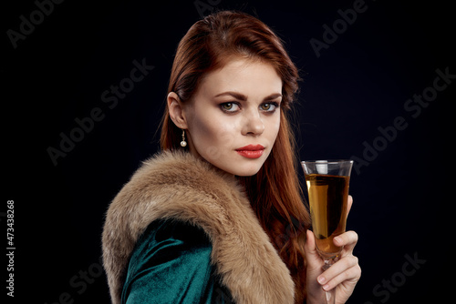 cheerful woman champagne glass luxury decoration Studio Model