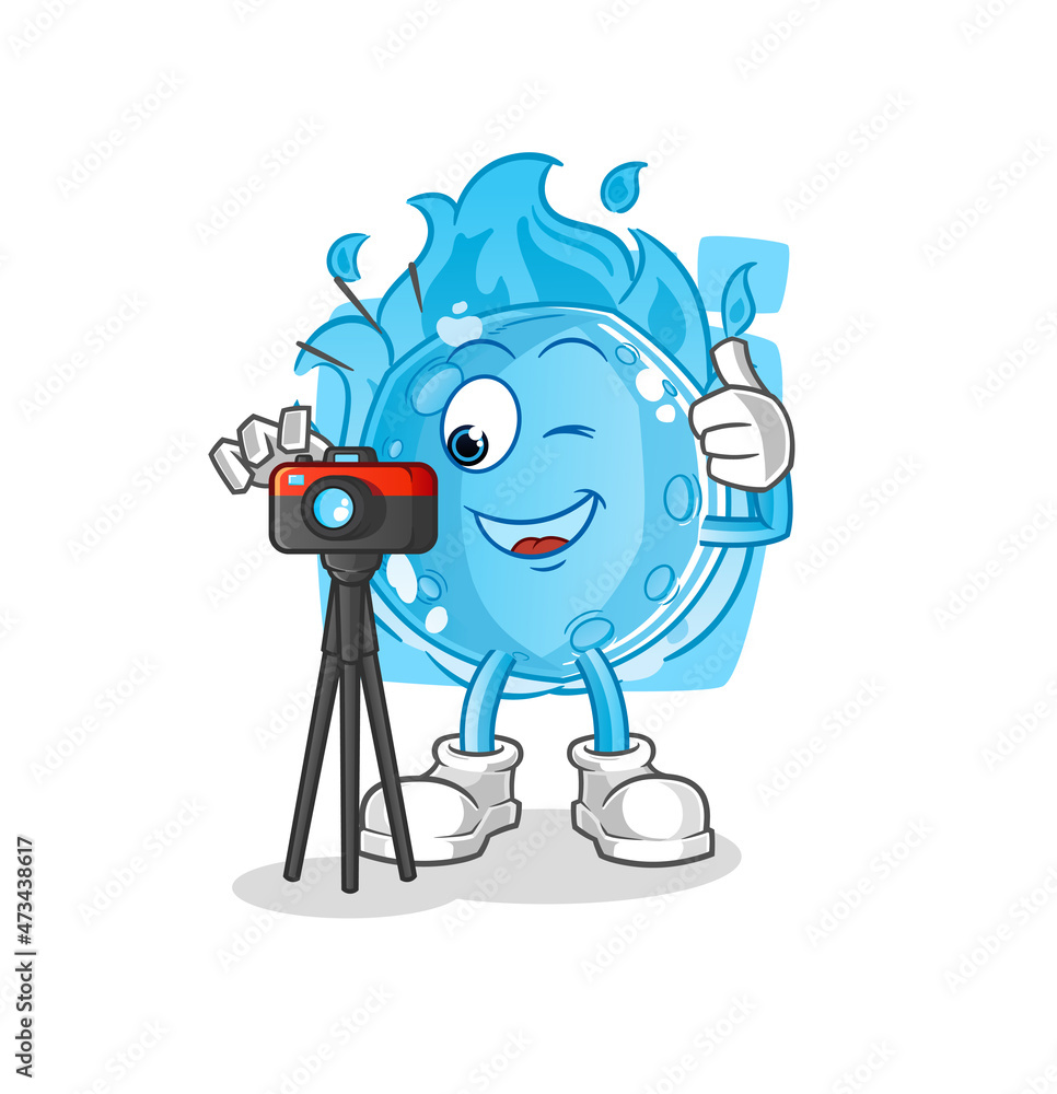 Fototapeta premium blue comet photographer character. cartoon mascot vector