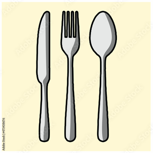 Cutlery silhouettes. Fork spoon knife black icon set. Black silverware sign. photo