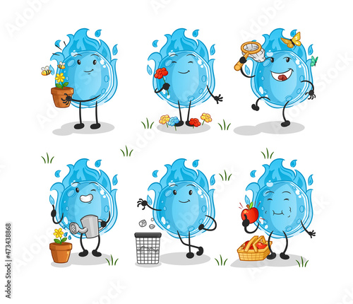 blue comet save the earth group. cartoon mascot