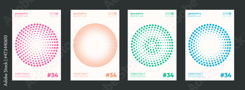 Set of Circle Halftone Dots Pattern Shapes. Modern Geometric Poster Vector Template. Abstract Geometrical Cover.